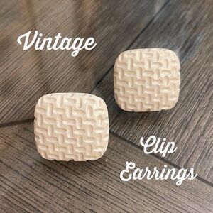 Vintage Resin or Acrylic Square Textured Clip Earrings
